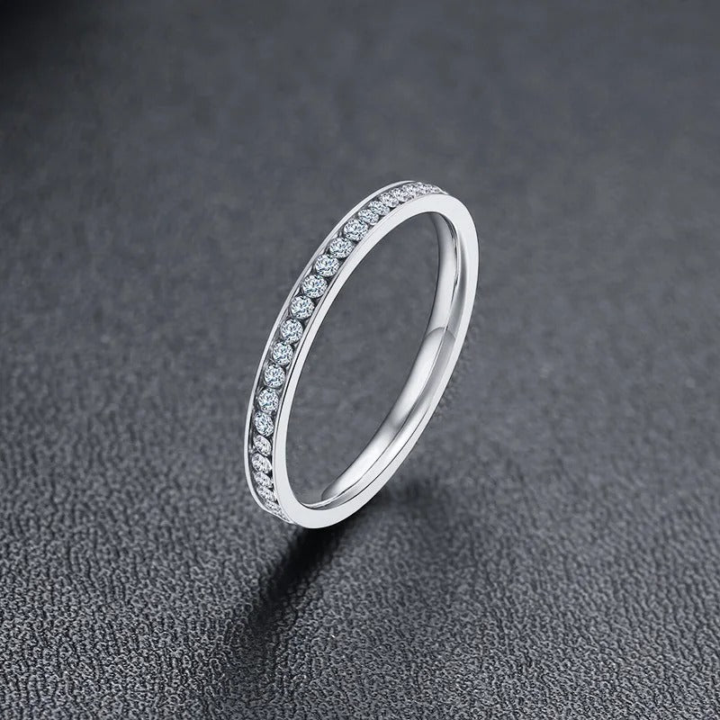 CZ Stones Ring for Women Lady Gold Color Stainless Steel Shinny Crystal Finger Band Elegant Jewelry