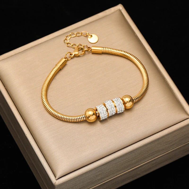 EILIECK Twisted Stainless Steel Bracelet – 18K Gold Plated Women’s Bangle, Waterproof Trendy Jewelry Gift
