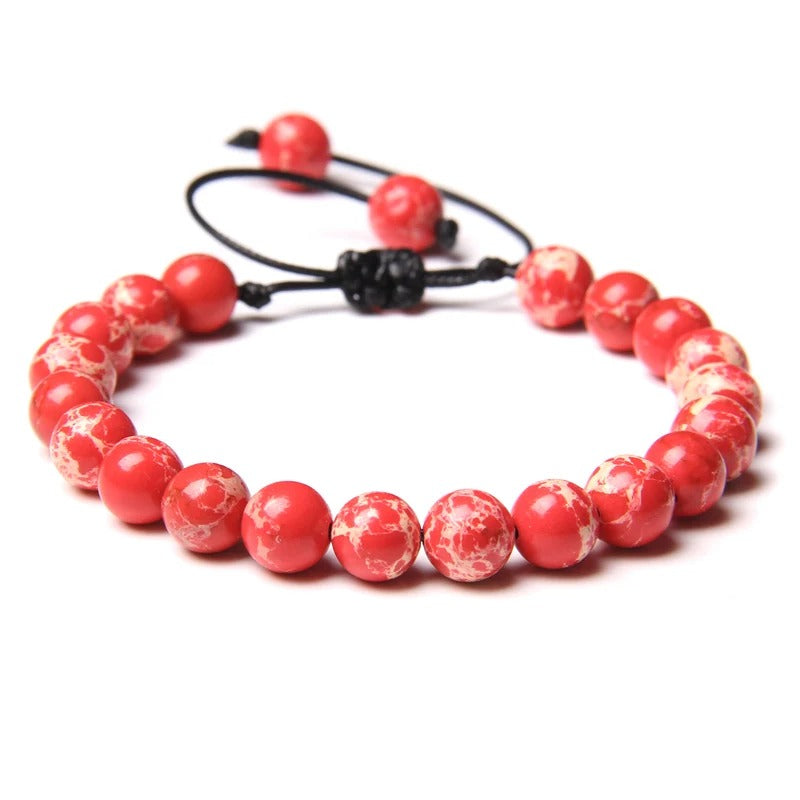Adjustable Red Stone Bead Bracelet Braided Rope Jewelry for Women