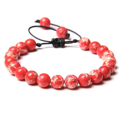 Adjustable Red Stone Bead Bracelet Braided Rope Jewelry for Women