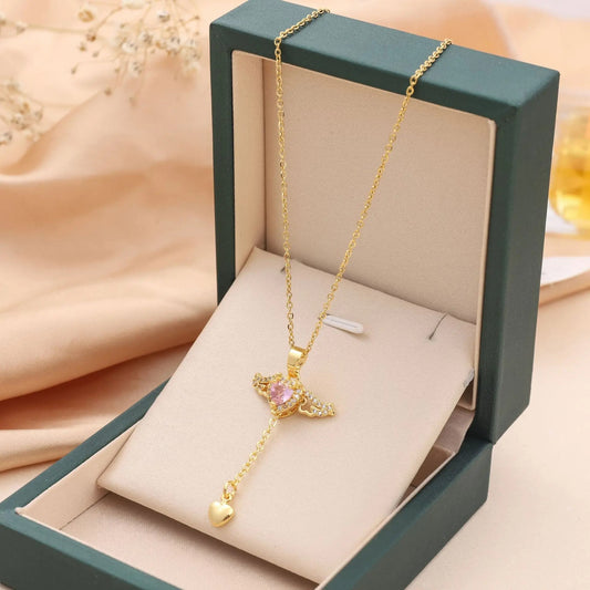 Stainless Steel Gold Color Angel's Wings Pendant Necklace For Women Girls Chain Party Jewelry Gift