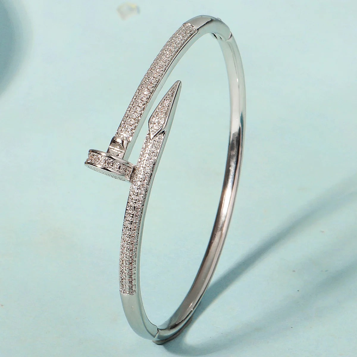 Classic Stainless Steel Nail Bracelet Women Zircon Bangle Gift