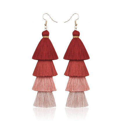 4-Layer Tassel Earrings Long Fringe Multicolor Statement Jewelry