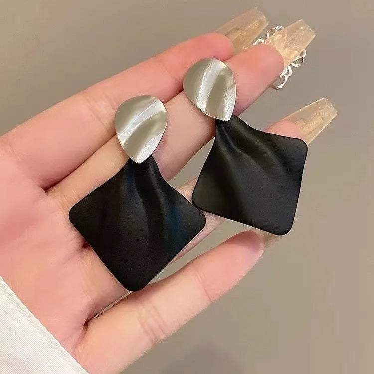Double Color Rhombus Dangle Earrings Women Hollow Golden Jewelry