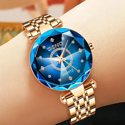 Ocean Star Women Crystal Watch 2025 Top Brand Luxury Rose Gold Women Bracelet Watch For Ladies Wrist Watch