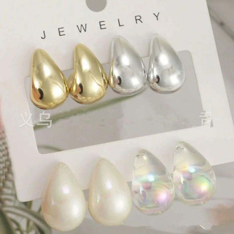 4-Pair Vintage Acrylic Water Drop Stud Earrings for Women