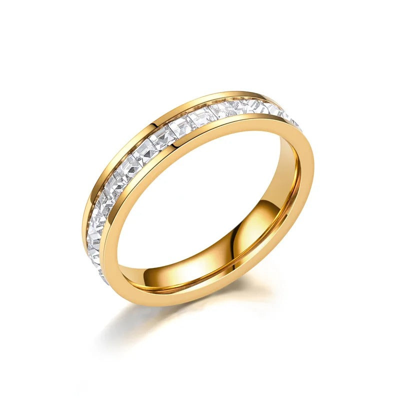 4mm Luxury Stainless Steel Men Women Statement Cubic Zircon Rings Gold Silver Color