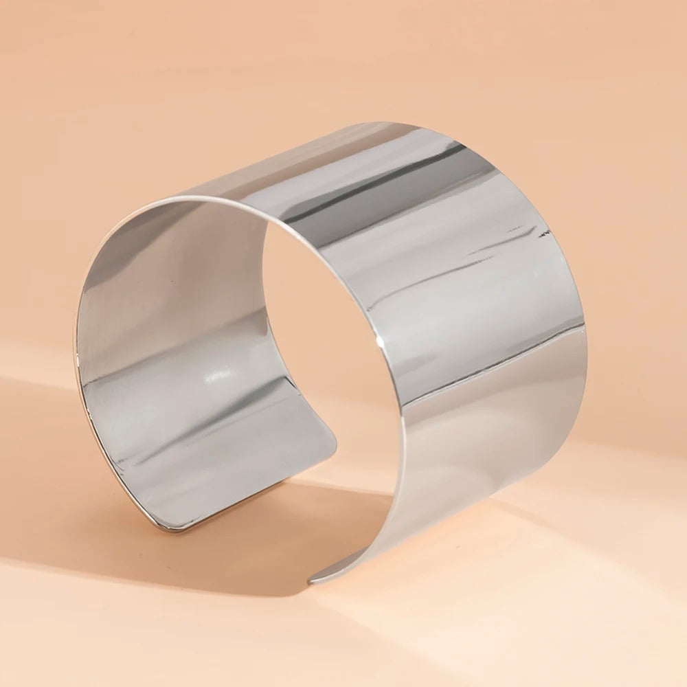 Gold Color Smooth Wide Cuff Bracelets Simple Open Big Bangle for Female Women Charm Jewelry Fashion Punk Gifts