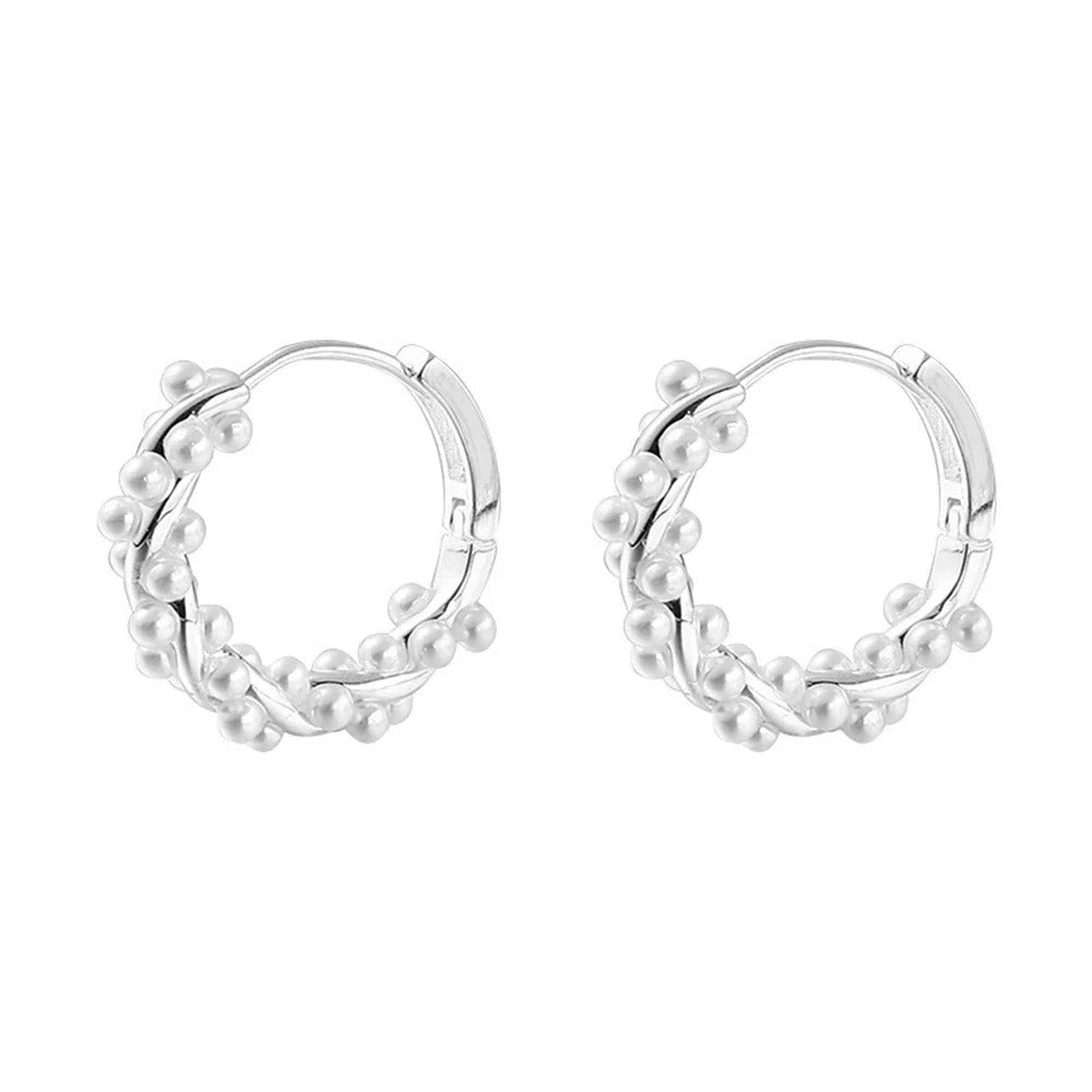 2025 New Fashion Korean Simple Temperament Circle Pearl Small Versatile Hoop Earrings for Women Party Jewelry Gifts