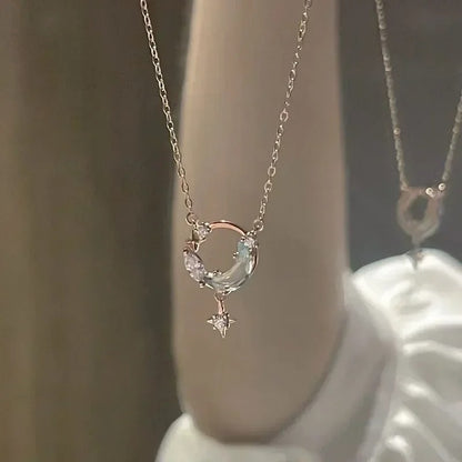 Korean Crystal Star and Moon Chokers, Colorful Enamel Stone Pendant Necklaces for Women, Neck Chain, Fashion Jewelry Gifts