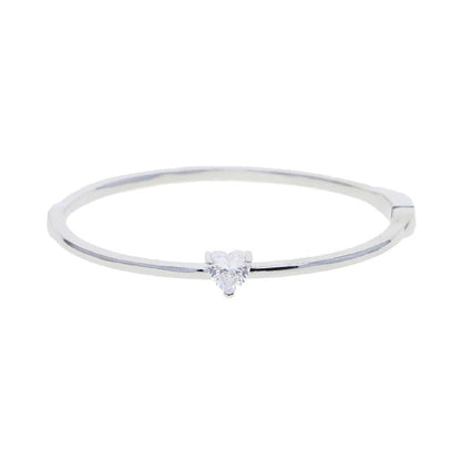 Summer Accessories 58-60mm Heart White Stones CZ Bangles for Women with 2 Colors of Gold and Platinum Plated Fashion Jewelry