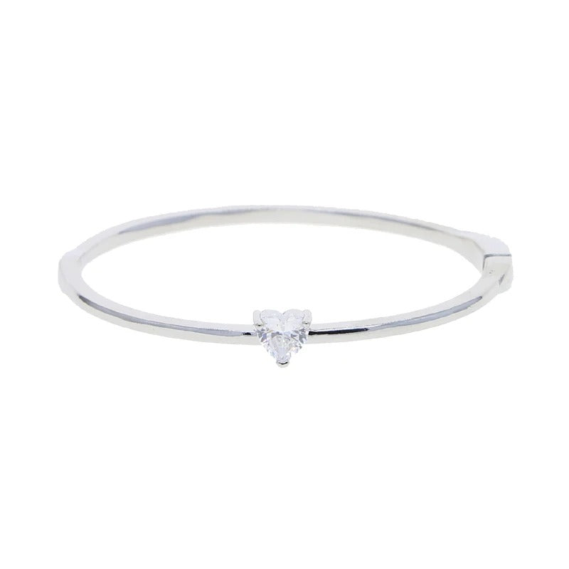 Summer Accessories 58-60mm Heart White Stones CZ Bangles for Women with 2 Colors of Gold and Platinum Plated Fashion Jewelry