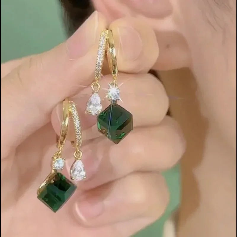 Geometric Square Crystal Zircon Dangle Earrings Women Jewelry