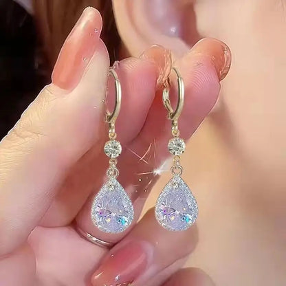 Shiny Crystal Water Drop Earrings Long Pendant Women