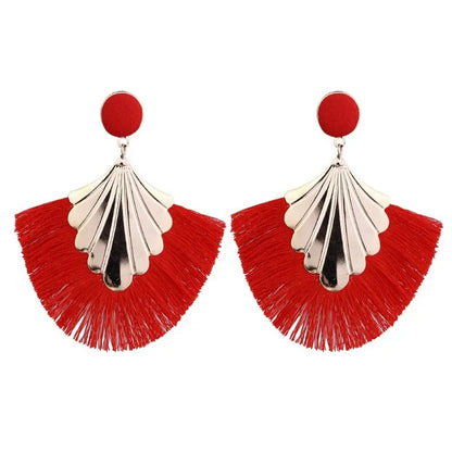 Exaggerated Fan Shaped Tassel Earrings Women Boho Fashion