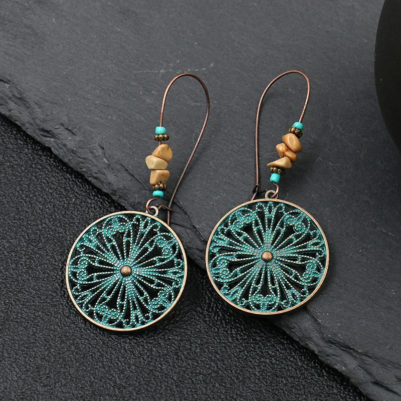 Women’s Geometric Leaf Wing Flower Drop Earrings Antique Style