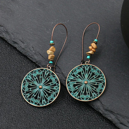 Women’s Geometric Leaf Wing Flower Drop Earrings Antique Style