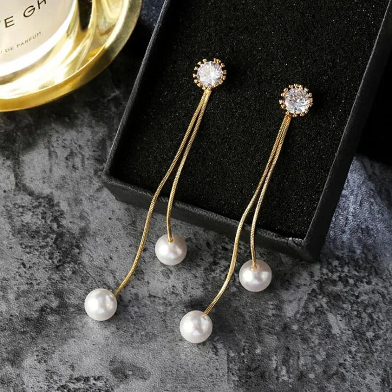 Women’s Simulated Pearl Tassel Drop Earrings Elegant Jewelry
