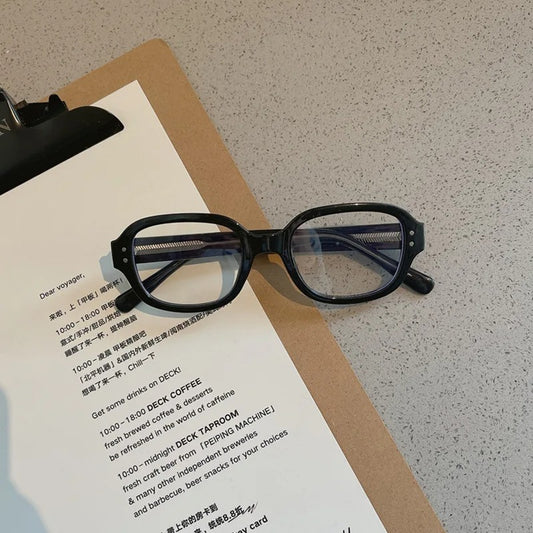 Retro Square Oval Frame Anti Blue Light Glasses Red Thick Frame Plain Eyes Glasses Korean Fashion Female Eye Protection Eyewear