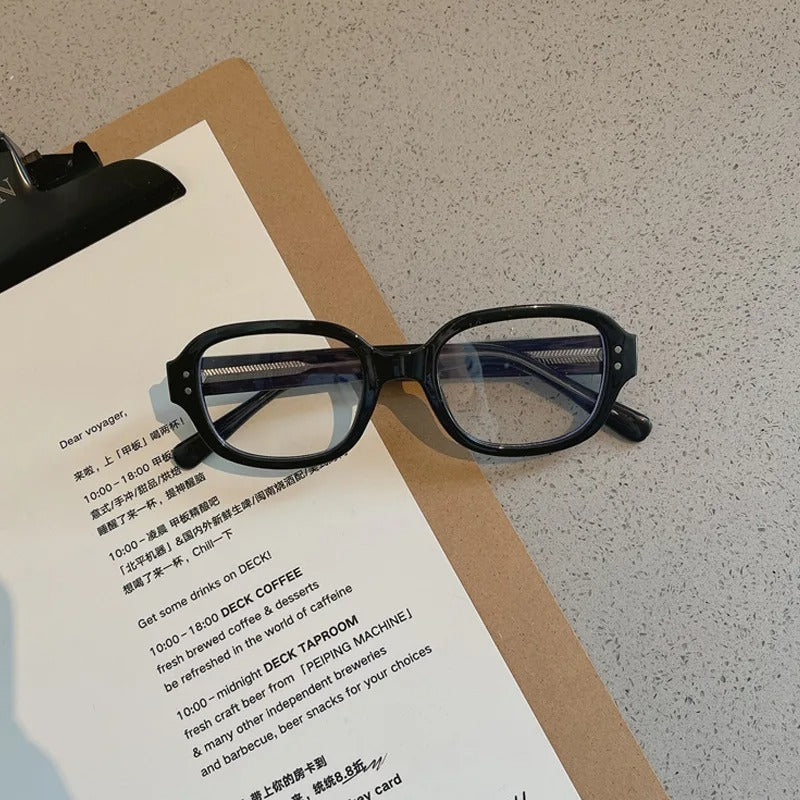 Retro Square Oval Frame Anti Blue Light Glasses Red Thick Frame Plain Eyes Glasses Korean Fashion Female Eye Protection Eyewear