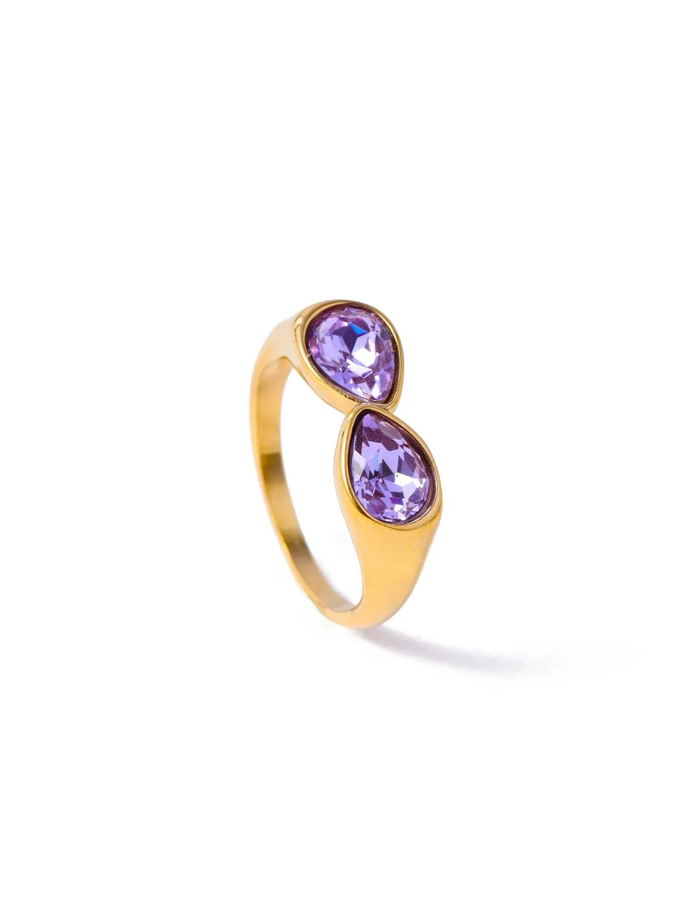 Luxury Titanium Steel Zirconia Open Rings for Women Gold Plated Stainless Steel Water Drop Zircon Ring Jewelry
