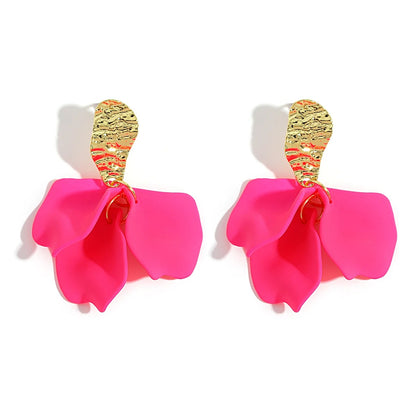 Gold Petal Flower Drop Earrings for Women