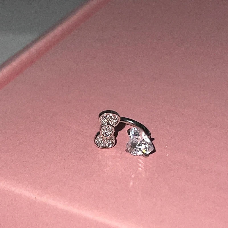 Cute Bowknot Love Heart 316L Stainless Steel Annular Ear Bone Nail Fashion Delicate Zircon Earring for Women Y2K Punk Jewelry