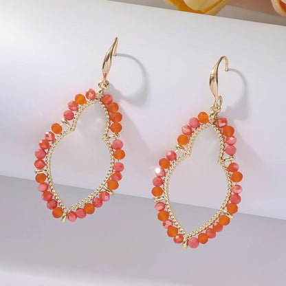 Trendy Boho Waterdrop Crystal Bead Drop Earrings Women Jewelry
