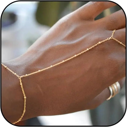 14K Gold Plated Hand Chain Ring Bracelet with Zircon for Women