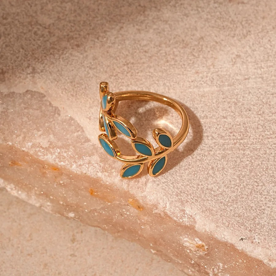Leaf Open Ring for Women, Light Luxury Colorful Oil Drop Finger Rings, Hand Jewelry, Elegant Prom Party Wedding Accessories