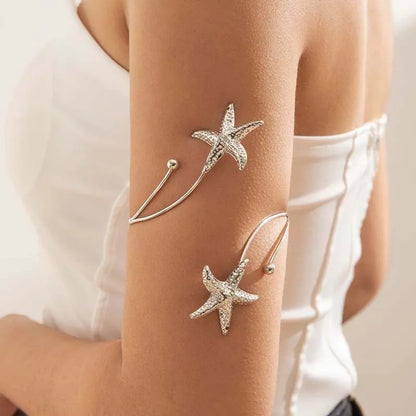 Fashion Metal Starfish Cuff Bracelets for Women Punk Gold Color Geometric Personality Opening Adjustable Arm Bracelets Jewelry