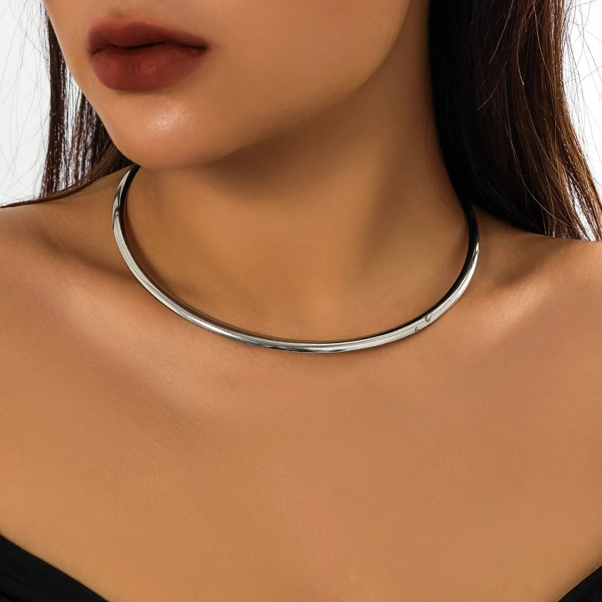 Punk Smooth Metal Round Torques Choker Necklace for Women Simple Gold Color Collar Necklace Party Jewelry Gift