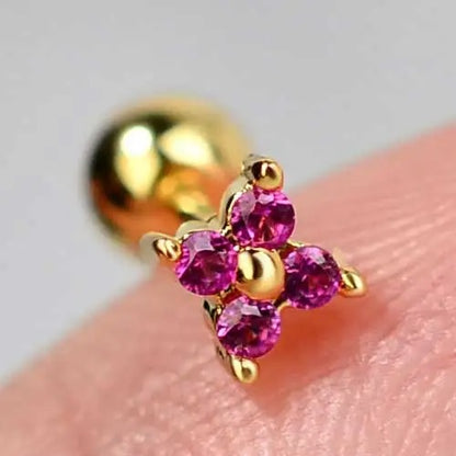 Crystal Flower Stud Earrings for Girls Sweet Red Zircon Cartilage Jewelry