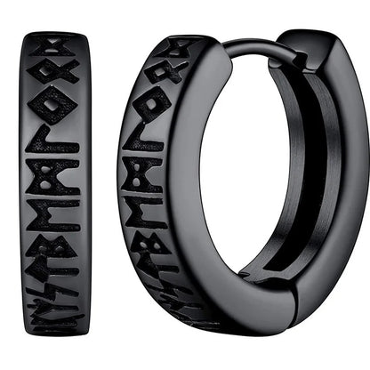 Norwegian Viking Rune Hoop Earrings 12mm Unisex Stainless Steel