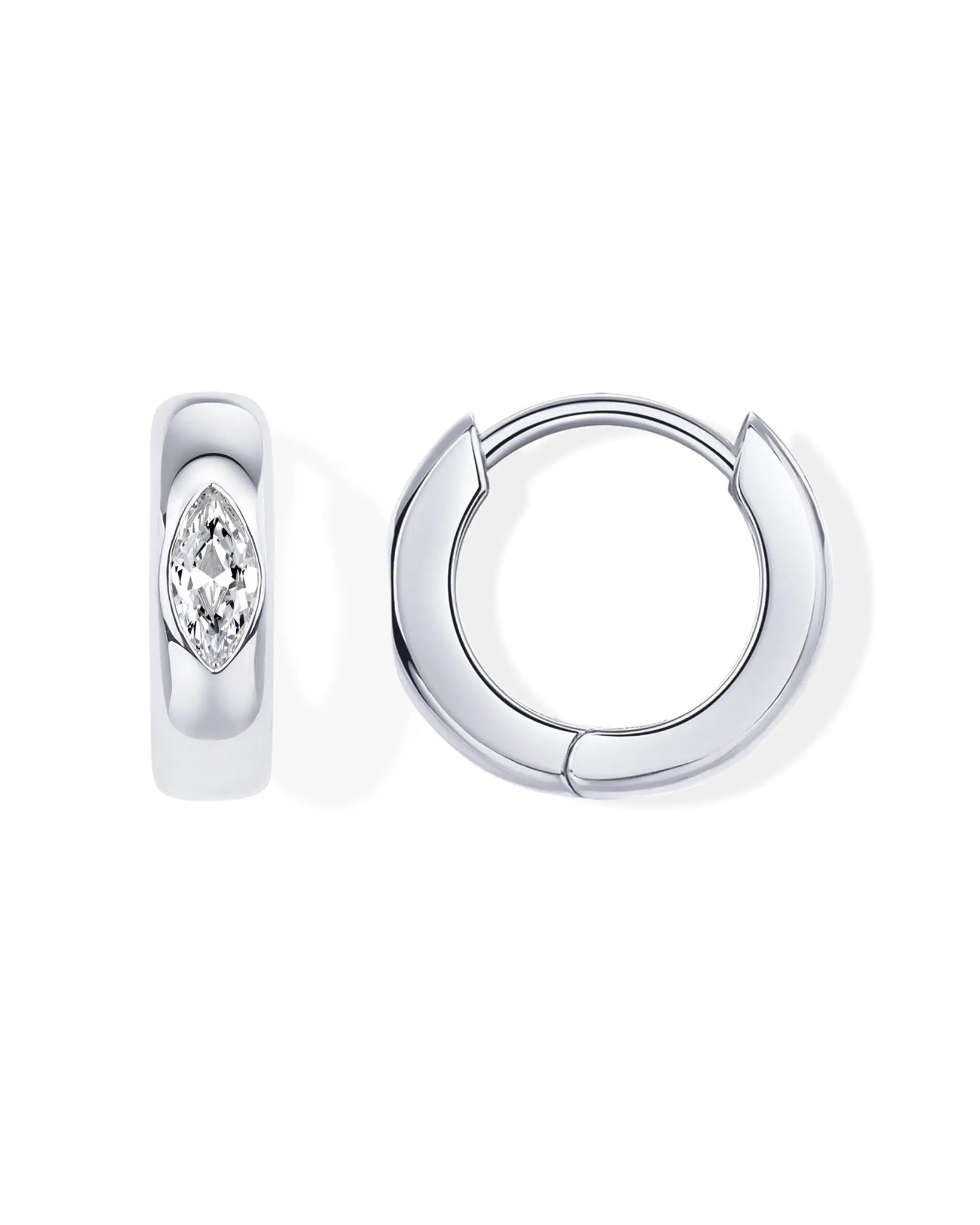 Women  Gold Plated Hoop Earrings With Sterling Silver Posts Noble Marquise Cubic Zirconia  Hoops Small Earring