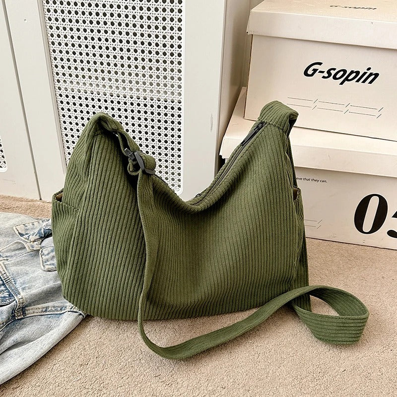 Trendy Corduroy Shoulder Bag for Women Large Capacity