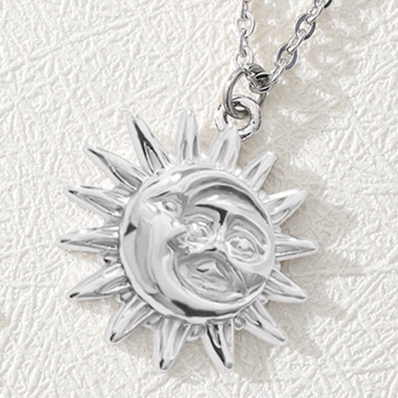 Vintage Sun Moon Pendant Necklace For Women Gold Color Stainless Steel Chain Necklaces Celestial Aesthetic Jewelry