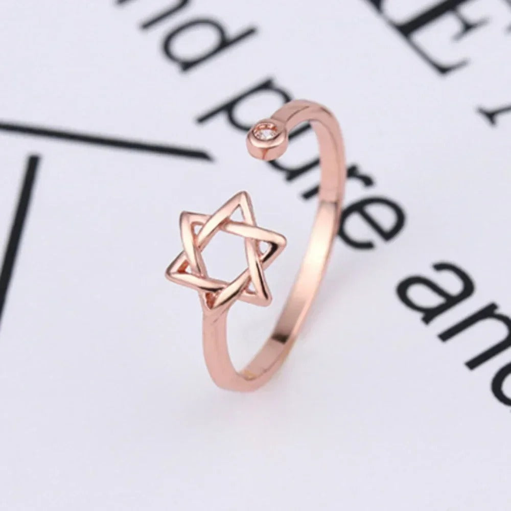 YILUOCD Hollow Hexagon Star of David Ring – Adjustable Zircon Jewish Promise Jewelry for Women