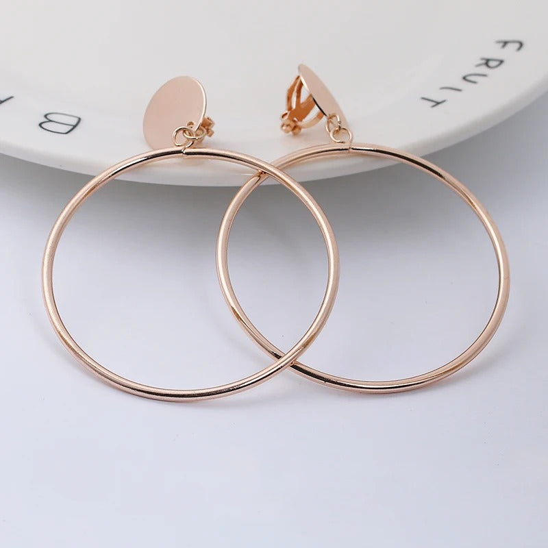 Gold & Silver Geometric Big Round Clip Earrings for Women