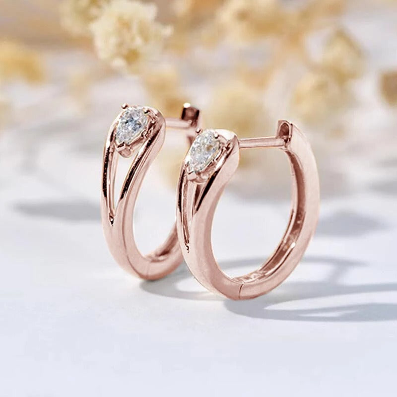 Chic Circle Hoop Earrings Women Gold Color Pear Cubic Zirconia Gift