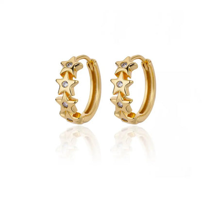 Mini Zircon Star Hoop Earrings Women Gold Plated Stainless Steel