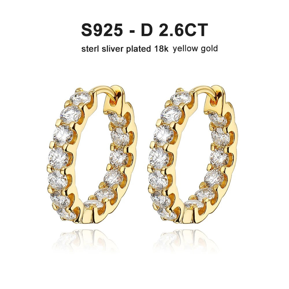 2.6ct Moissanite Hoop Earrings D Color 925 Sterling Silver White Gold