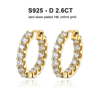 2.6ct Moissanite Hoop Earrings D Color 925 Sterling Silver White Gold