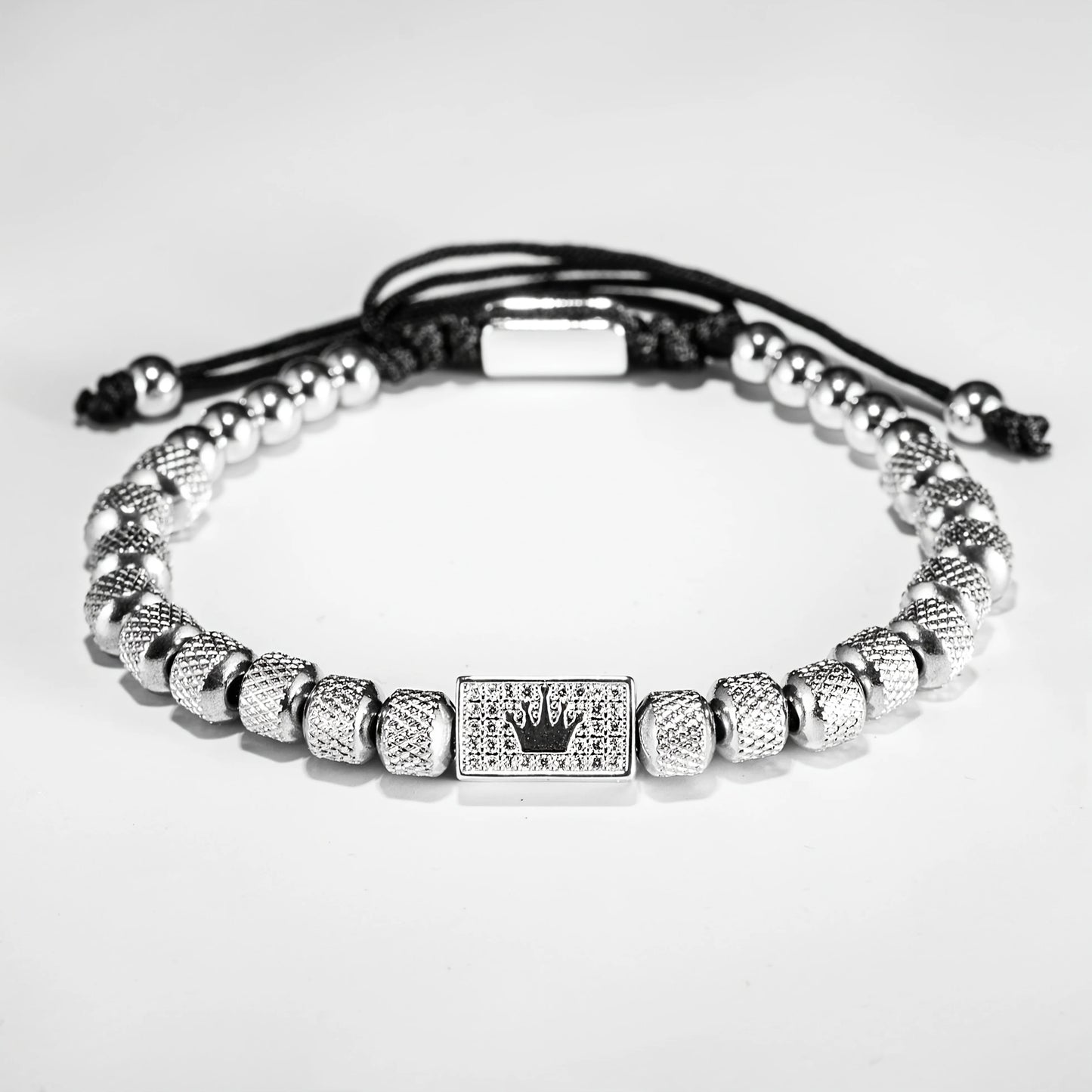 Luxury Micro-Set Square Crown Bead Bracelet Men Adjustable