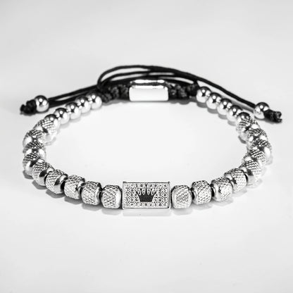 Luxury Micro-Set Square Crown Bead Bracelet Men Adjustable