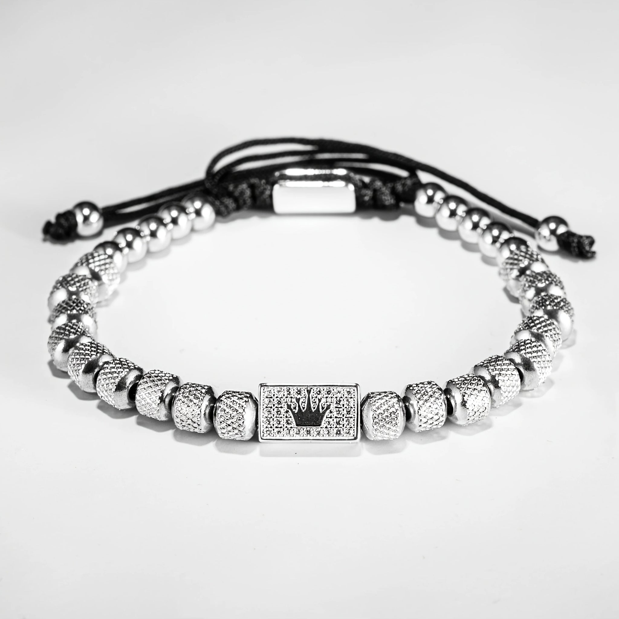[Micro-Set Bead Bracelet] Luxury Micro-Set Square Crown Bead Adjustable Size Men's Gorgeous Braided Bracelet