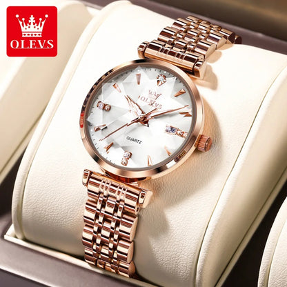 OLEVS Women’s Quartz Watch Rhombic Mirror Design Waterproof