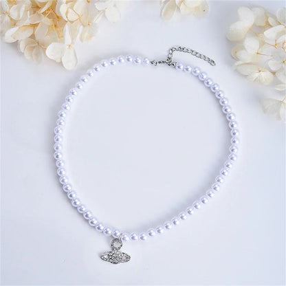 Cute Star Zircon Necklace for Women Planet Pendant Bead Chain Jewelry Girlfriends Party Gift