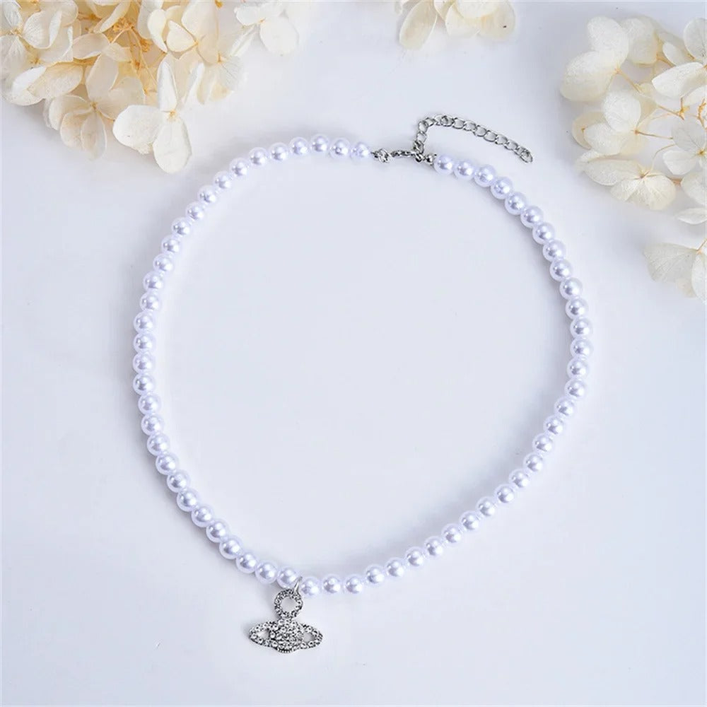 Cute Star Zircon Necklace for Women Planet Pendant Bead Chain Jewelry Girlfriends Party Gift