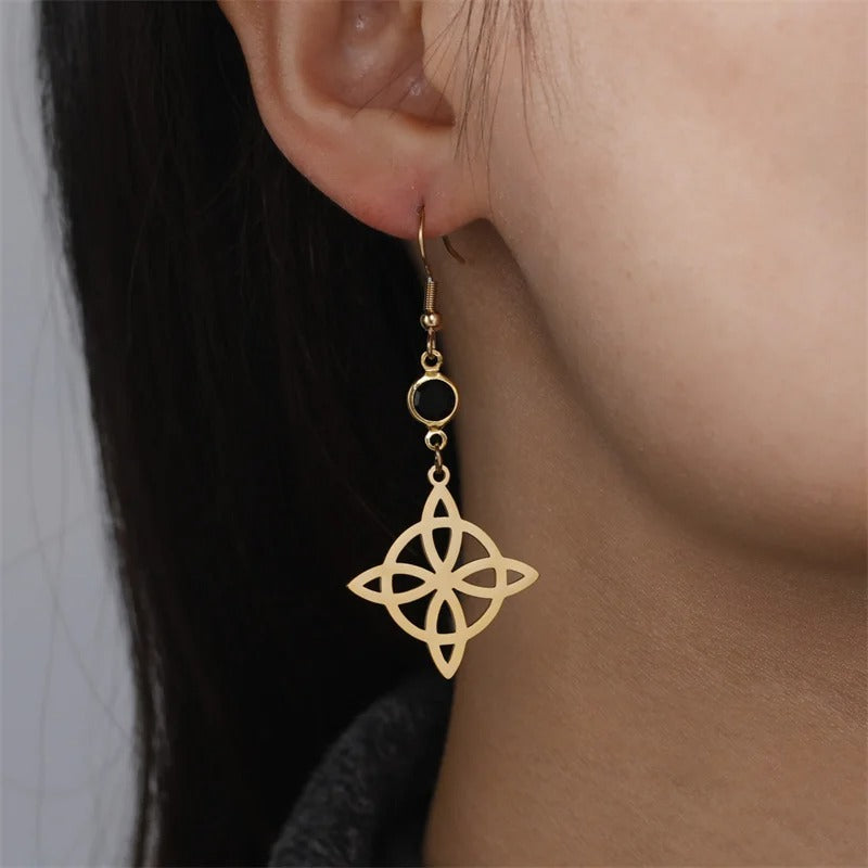 Stainless Steel Witchcraft Dangle Earrings Protection Amulet
